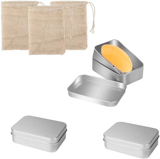 Set di 3 contenitori di sapone in alluminio con afdruiprek