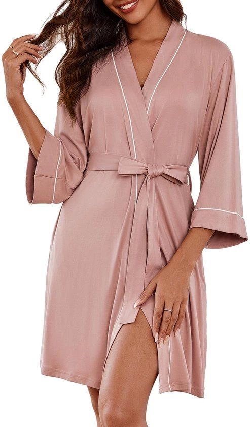 Camicia da Notte Donna Corta Leggera Estiva 3/4 Manica Abito da Casa, Rosa di Loto, L