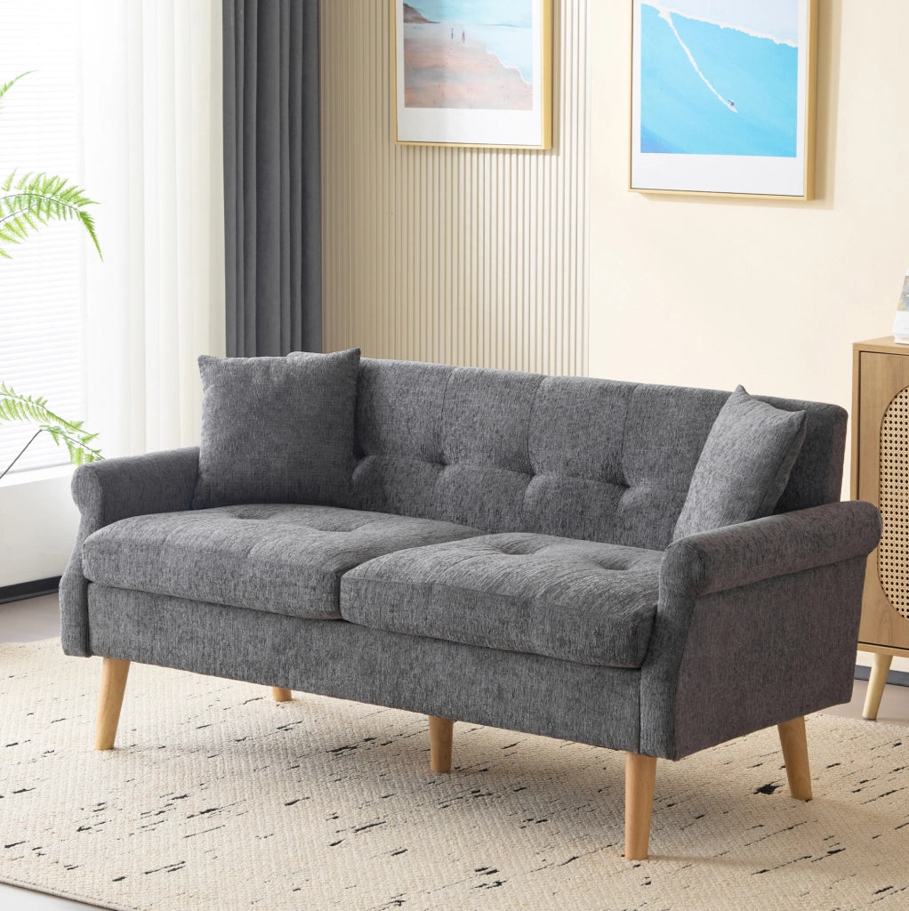 DIVANO 2 posti 162x74x77 cm in ciniglia grigio con 2 cuscini