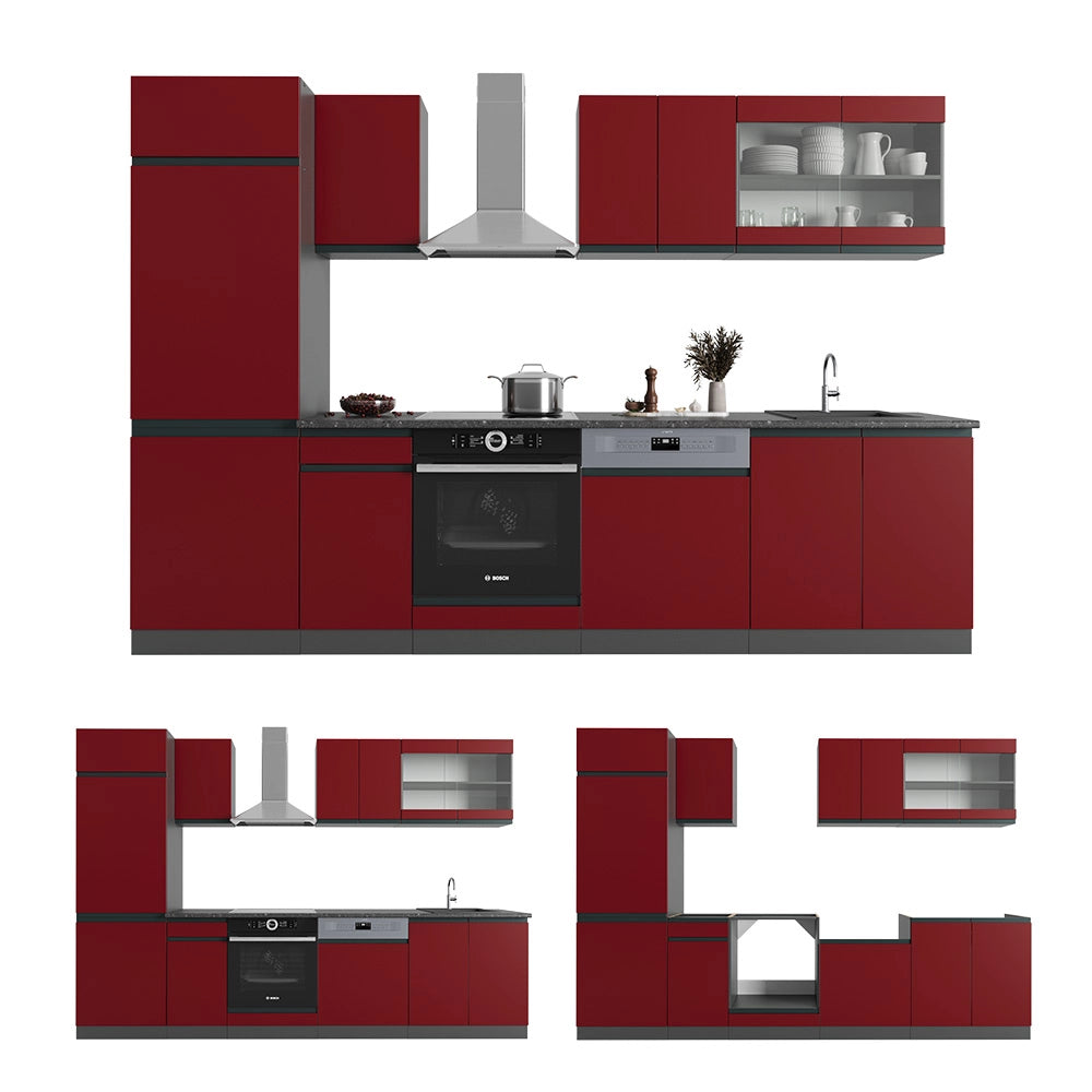 Vicco Cucina componibile Rosso/antracite 300 cm , PL Marmo
