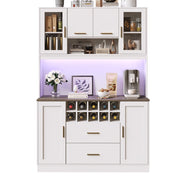 Madia da Cucina Alta con 6 Ante 2 Cassetti LED e Prese per Cucina in MDF 120 x 36.3 x 180 cm Bianco