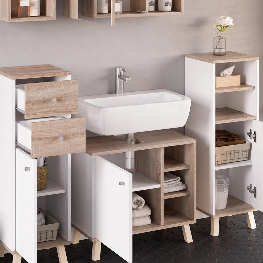 Vicco Set mobili bagno Bianco 5 parti, con ripiani