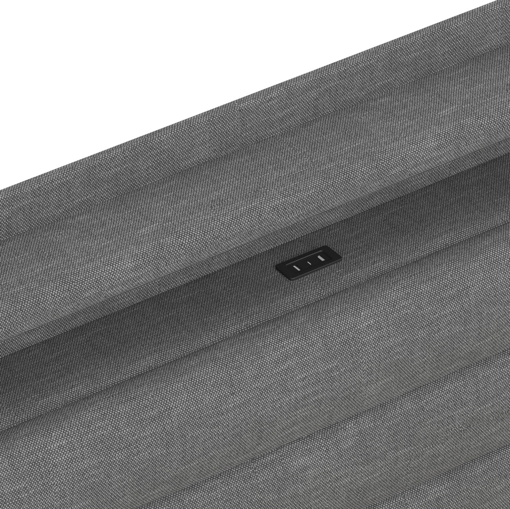 Letto imbottito con contenitore idraulico e LED 90x200 cm; lino grigio con USB e Type-C