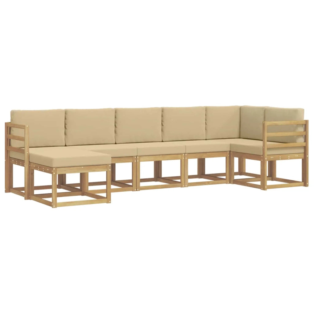 Set di divani da esterno 7 pz Bianco e Beige Poliestere 3387932