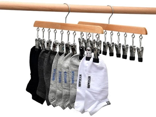 GmeDhc 2-pack sokkendroger, kledingrek van hout, winddicht droogrek con 10 clip per calze, intimo, cappelli, sciarpe, asciugamani, calzature