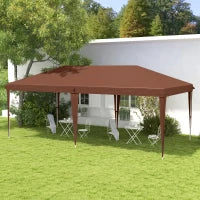 Gazebo 6 x 3 m da Giardino Pop-up Pieghevole con Borsa Inclusa, Acciaio Epossidico Oxford ad Alta Densità, Marrone