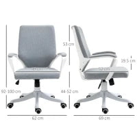 Sedia da Ufficio Ergonomica con Altezza Regolabile, Sedia Scrivania Imbottita Girevole 360° e Funzione Dondolo, in Tessuto effetto Lino Traspirante, per Studio, Grigio