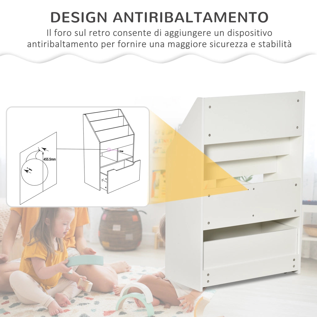 EasyComfort Piccola Libreria per Bambini con Ripiani e Cassetto in MDF, 60x29.9x90cm, Bianco