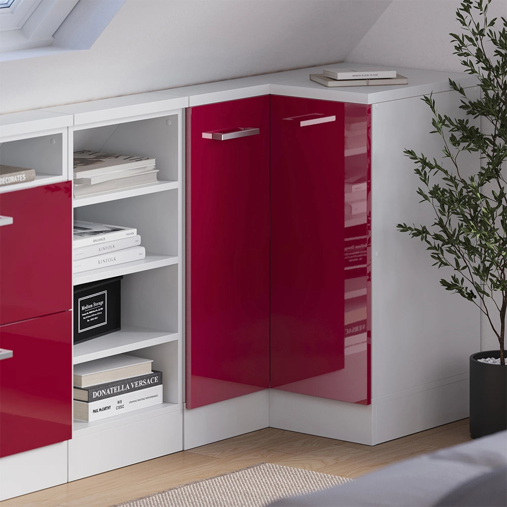 Mobile sottotetto Mobile angolare Rion Rosso lucido/Bianco 75.6 x 83.8 cm con 1 porta Vicco