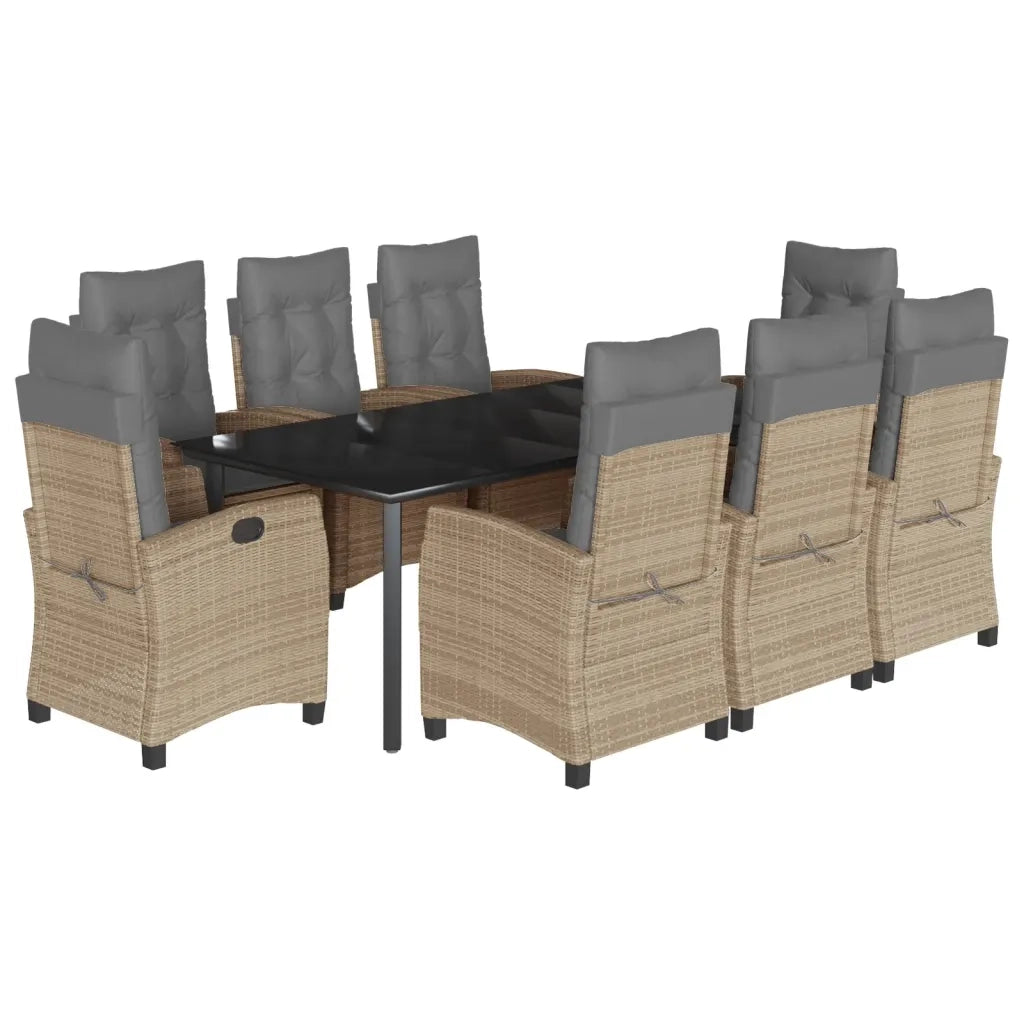 Set Pranzo da Giardino 9 pz con Cuscini Beige Misto Polyrattan