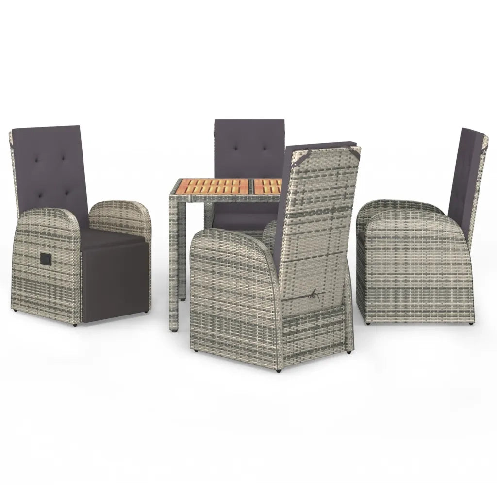 Set da Pranzo da Giardino 5 pz con Cuscini in Polyrattan Grigiocod mxl 100395