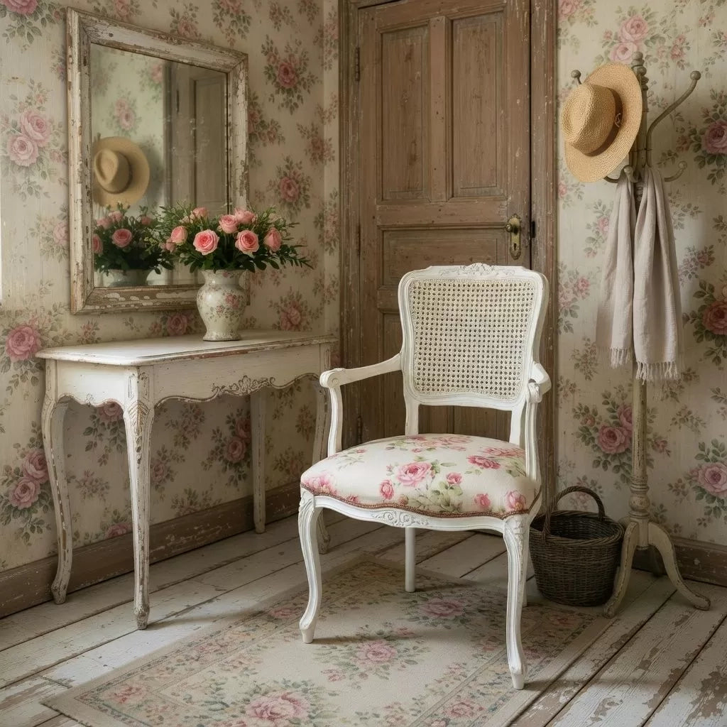 Poltrona parigina imbottita tessuto legno shabby bianco 55x45x85 - Mobili 2G