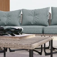 Set da Giardino 5 Pezzi in Rattan con 2 Sedie Laterali, Sedia Centrale e 2 Sgabelli/Tavolini da Caffè