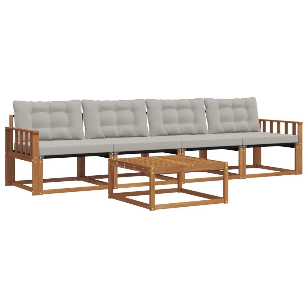 Set di divani da esterno 5 pcs Grigio Naturale e Chiaro