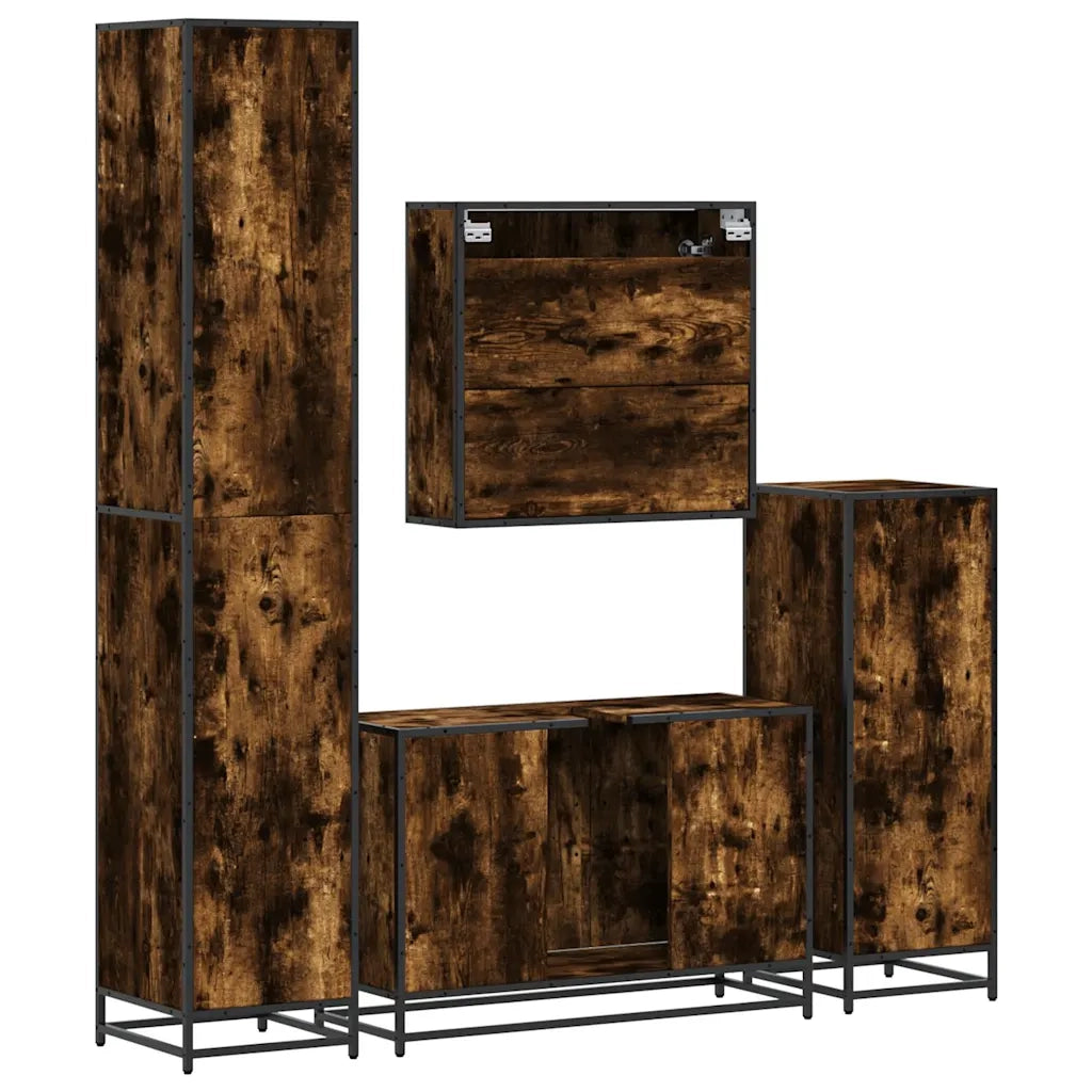 Set Mobili da Bagno 4 pz Rovere Fumo in Legno Multistrato 3301192