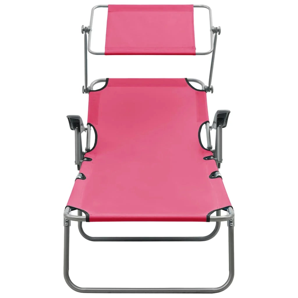Lettino prendisole sedia a sdraio lettino prendisole letto da giardino mobili da esterno per patio con tenda da sole acciaio rosa 02_0012268