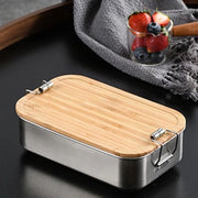 Lunchbox per adulti/bambini, contenitore di acciaio inossidabile da 800 ml/1200 ml/1500 ml, contenitore metallico con coperchio in legno, scatola di plastica e BPA libera, scatola da picnic per bambini, scuola e escursioni (800 ml)