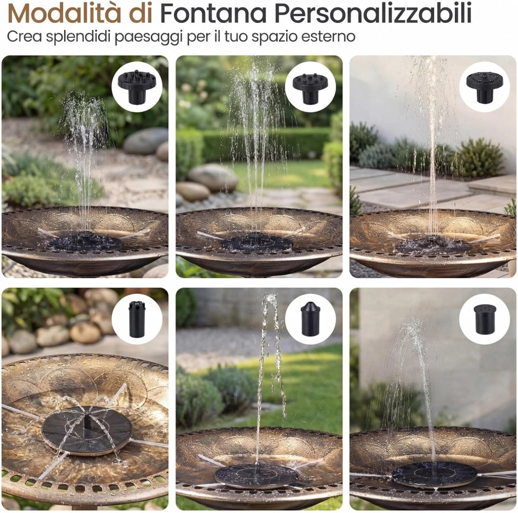 Mangiatoia per Uccelli da Esterno 2 in 1, Vasca per Uccelli con 6 Tipi di Ugelli, Base Robusta e Picchetti, Fontana Moderno Resistente alle Intemperie per Giardino e Cortile