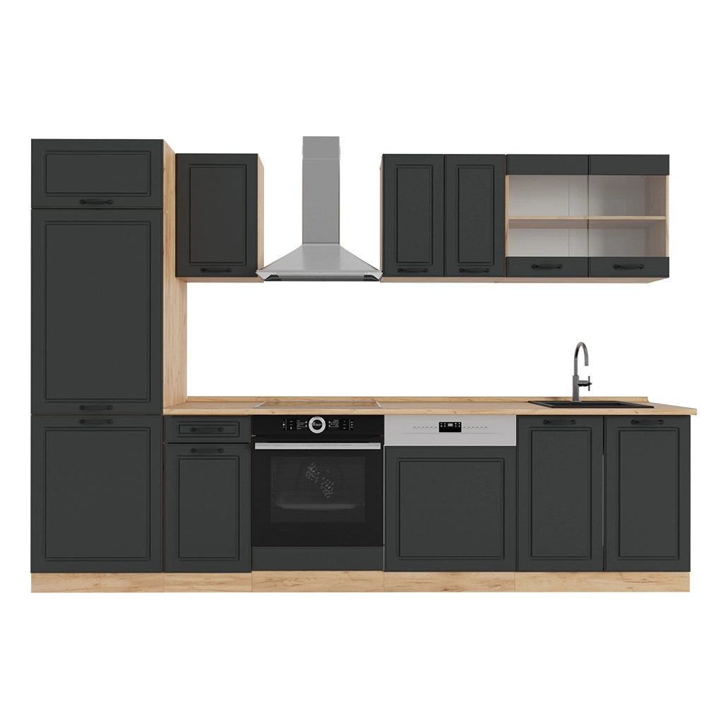 Cucina componibile R-Line Antracite rustico/Rovere dorato 300 cm, PL Rovere Vicco