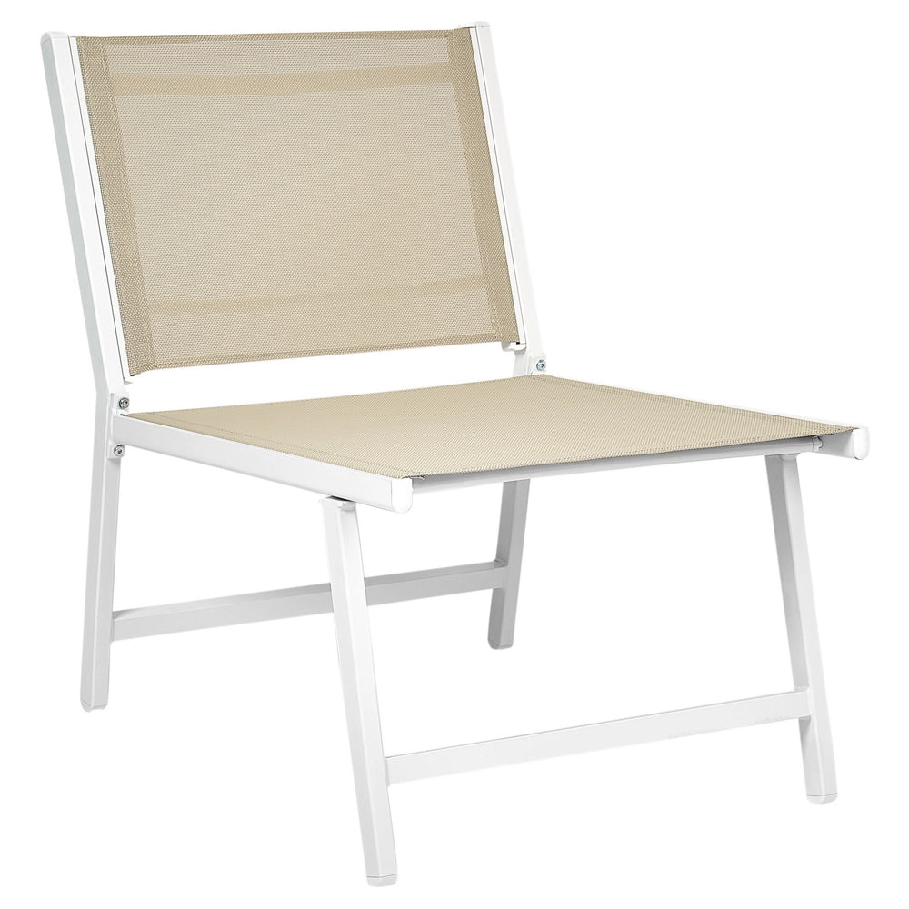 Set di 2 sedie da giardino Seduta in textilene beige e bianco Schienale in metallo con poggiapiedi Design moderno per esterni