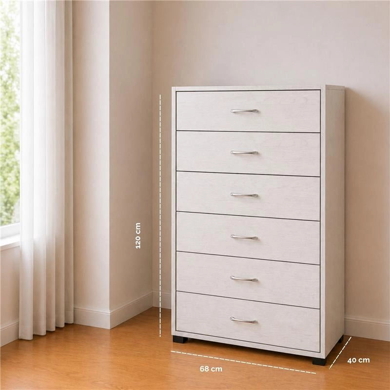 CASSETTIERA 6 CASSETTI IN LEGNO BIANCO CON PIANO D'APPOGGIO DIMENSIONI 68X40X120H CM