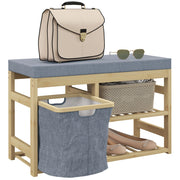 Scarpiera con Seduta e Cestello Estraibile ¨C Zephmum ¨C Legno Naturale 69x30x45 cm