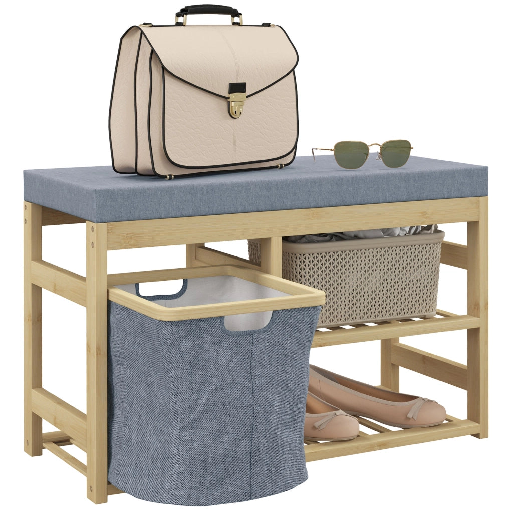 Scarpiera con Seduta e Cestello Estraibile ¨C Zephmum ¨C Legno Naturale 69x30x45 cm