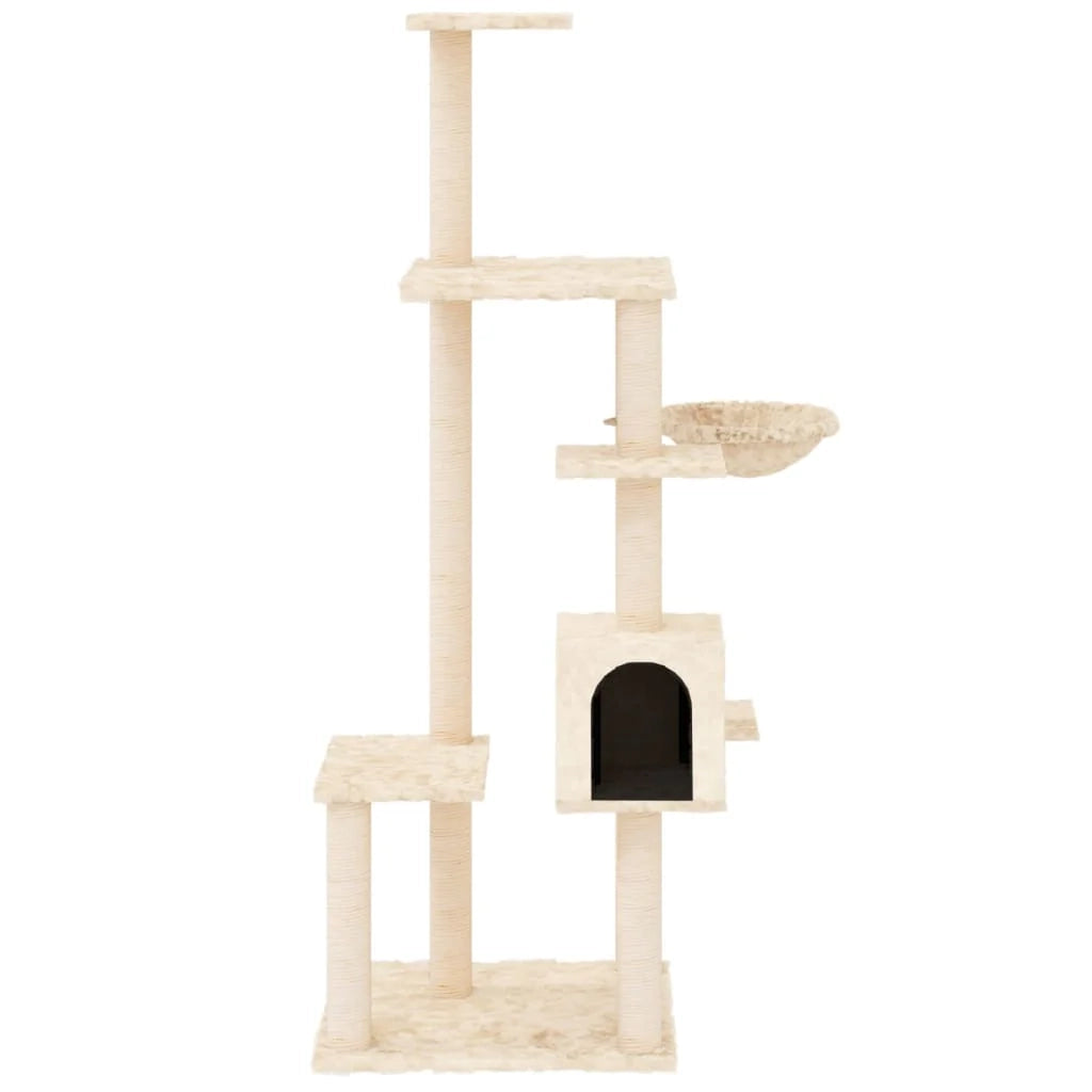 Tiragraffi per gatti torre per arrampicata giocattolo piattaforma per arrampicata con tiragraffi in sisal 142 cm crema 02_0022474