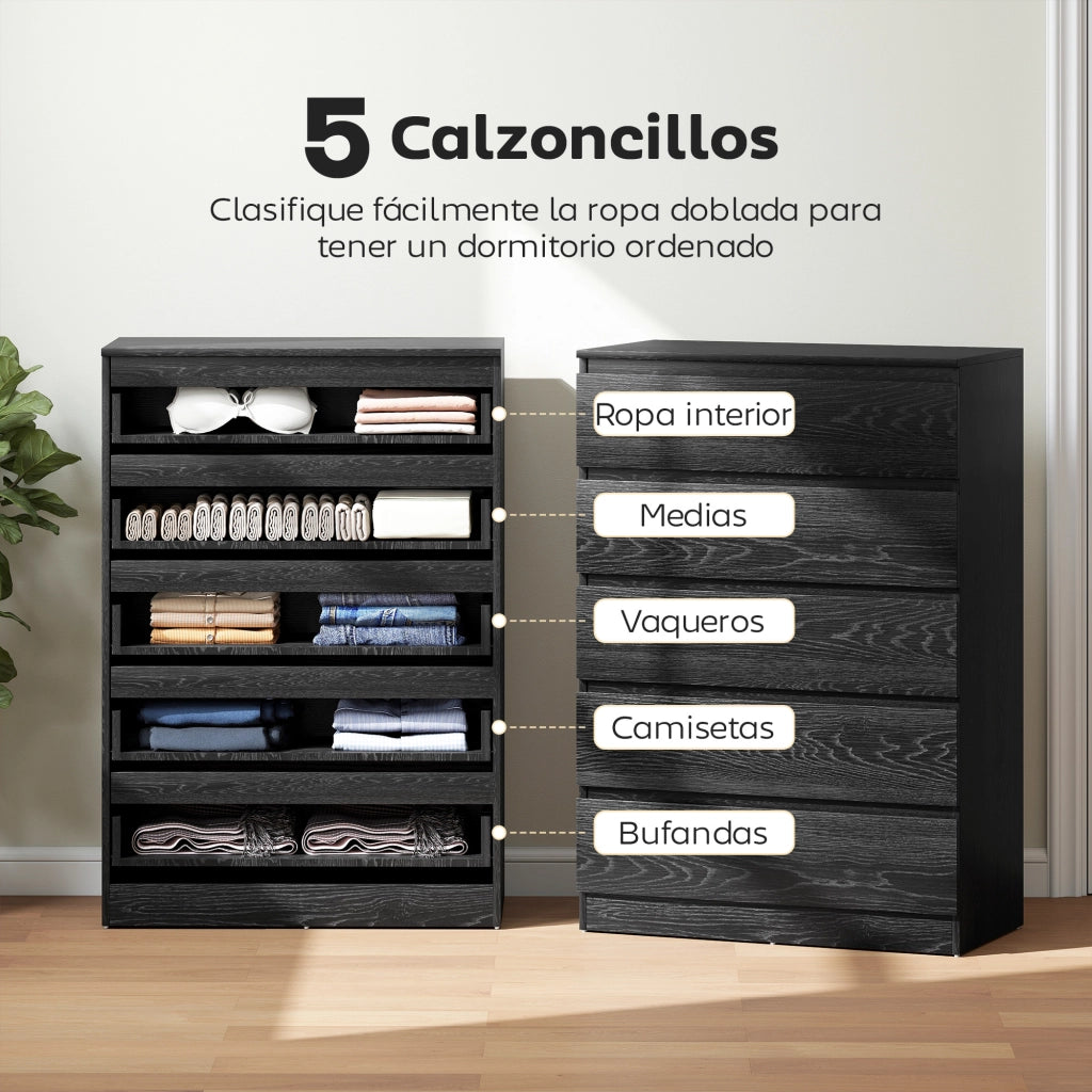 Cassettiera Moderna 5 Cassetti ¨C zephmum ¨C 77x40x111,5 cm Nero Effetto Legno