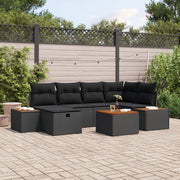Set di Divani da Giardino da 7 Pezzi con Cuscini Nero Polyrattan