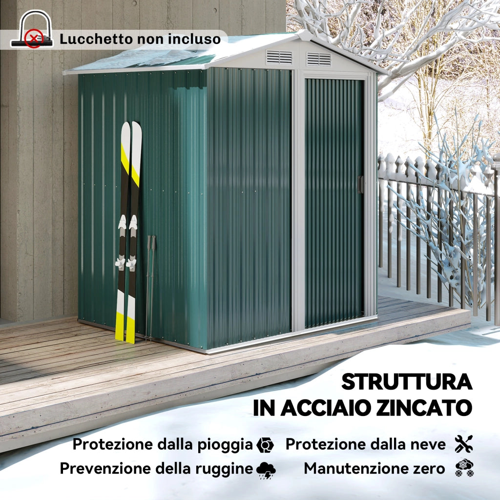 Casetta da Giardino Porta Attrezzi ¨C Xylo ¨C Acciaio Verde 152x132x188 cm