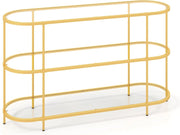 Tavolo consolle in vetro temperato con struttura metallica, scaffale a 3 livelli per TV fino a 65 pollici, 140 x 41 x 82 cm, tavolo da ingresso per soggiorno e camera da letto