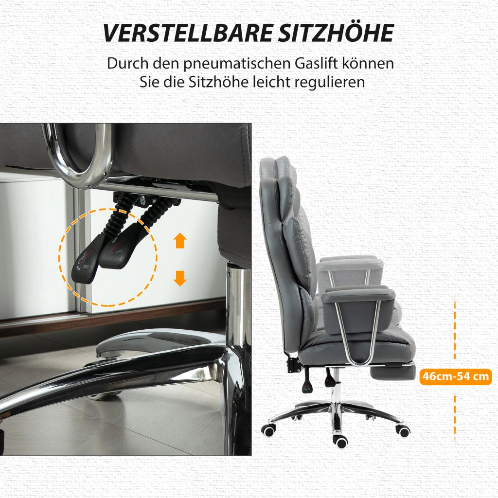 Sedia da ufficio ergonomica reclinabile con poggiapiedi girevole in schiuma grigio scuro