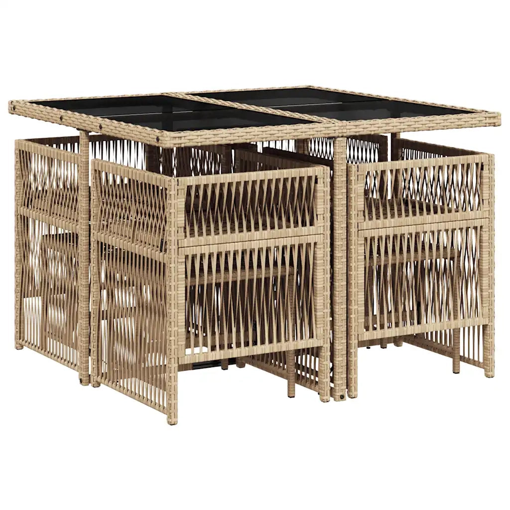 Set da Pranzo da Giardino 9 pz | Set Salotto da Giardino con Cuscini Beige in Polyrattan