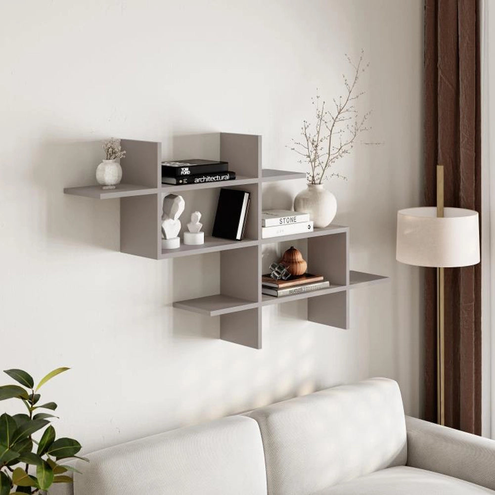 Mensola Libreria 3 Ripiani Geometrica Salvaspazio 150x82x22 cm Grigio Chiaro