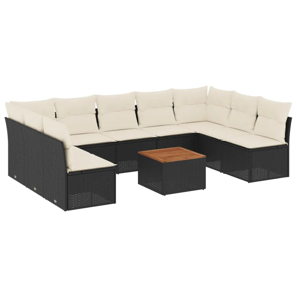 Set Divani da Giardino 10pz con Cuscini in Polyrattan Nero 3223788