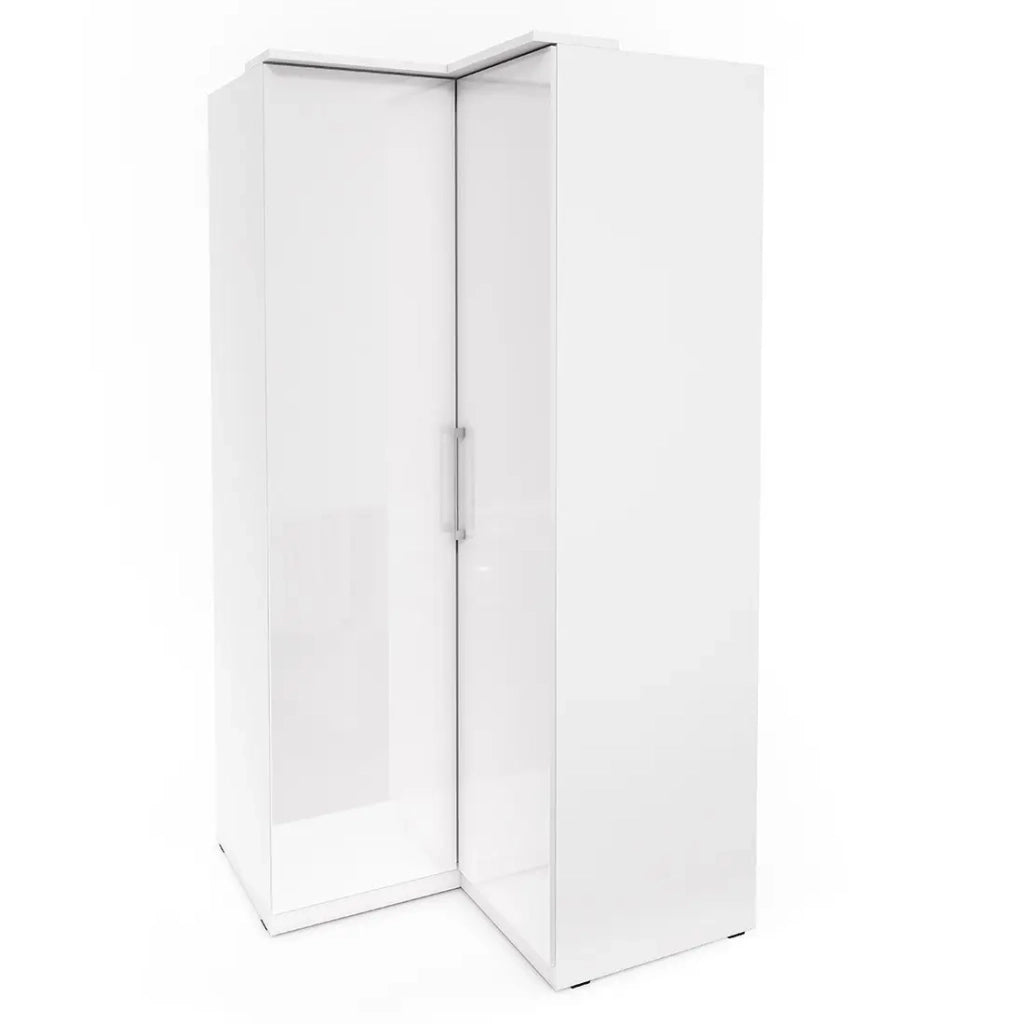 Armadio ad angolo per cabina armadio collezione MODULO colore bianco con LED inclusi.