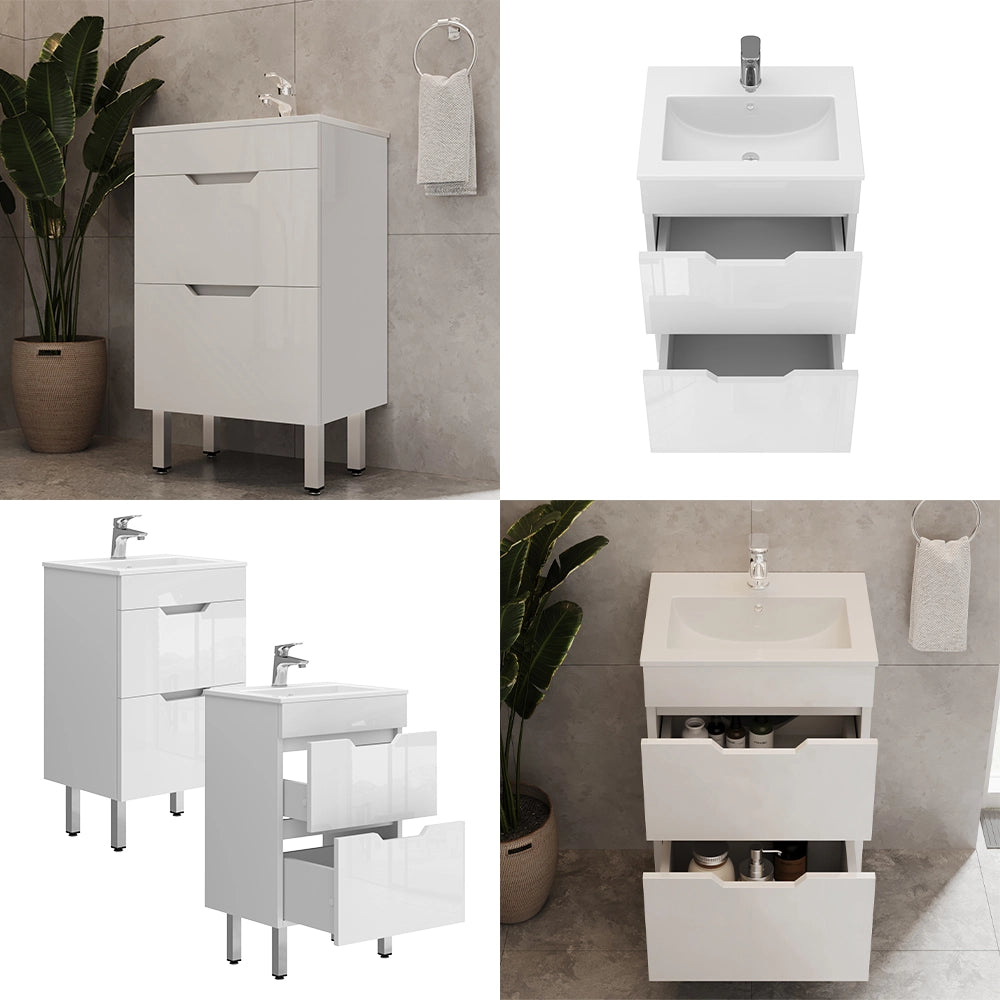Vicco Set mobili bagno Bianco 2 parti, con lavabo e 2 cassetti