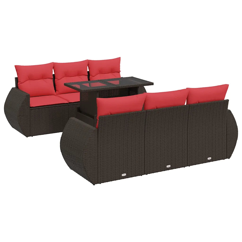 Set Divani Giardino 7 pz con Cuscini Marrone Polyrattan Acacia