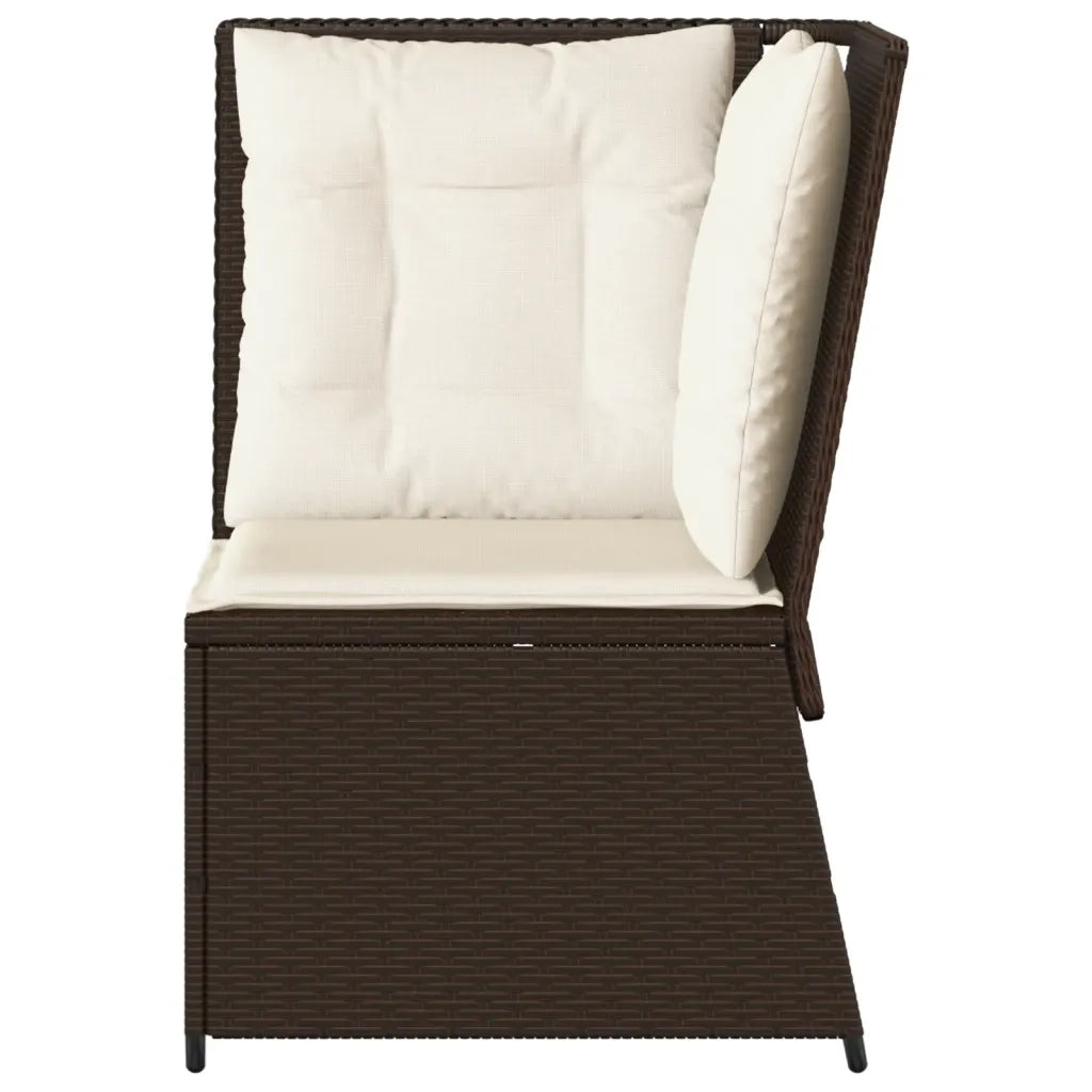 Divano Angolare da Giardino con Cuscini in Polyrattan Marrone