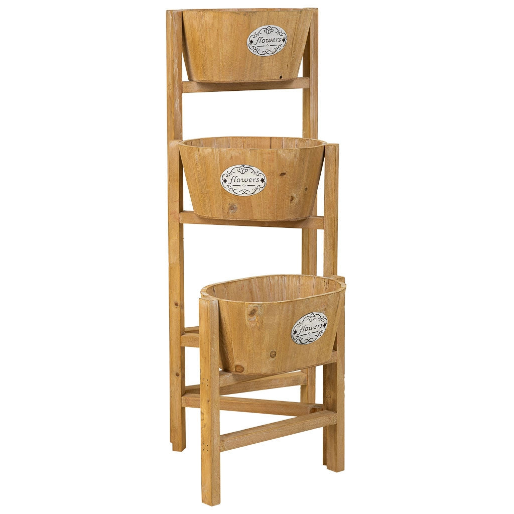 Supporto con 3 cesti in legno marrone 89x18x79h
