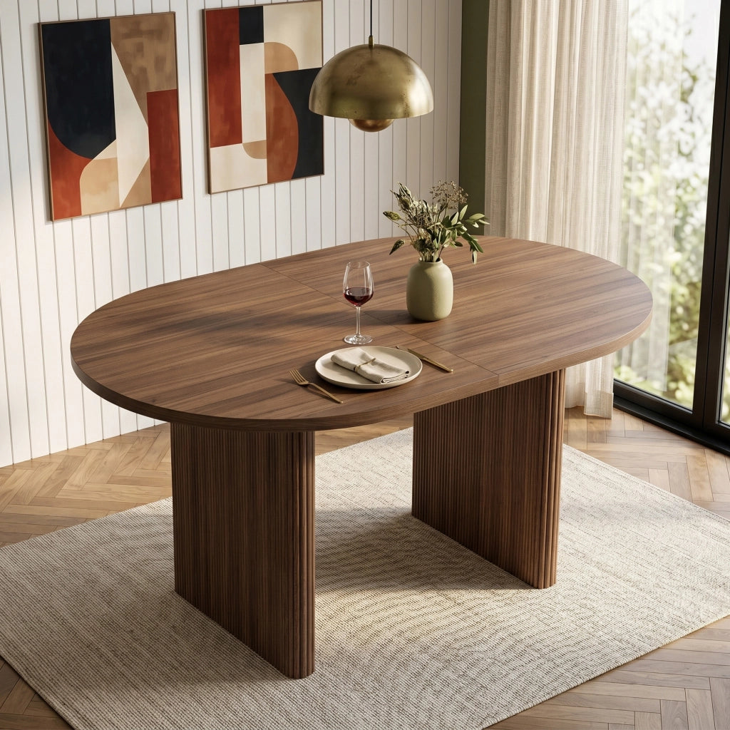 Tavolo da pranzo 6-8 posti con piano allungabile e angoli arrotondati - in MDF - noce