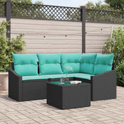 Set di divani con cuscino 5 pcs Nero polyrattan