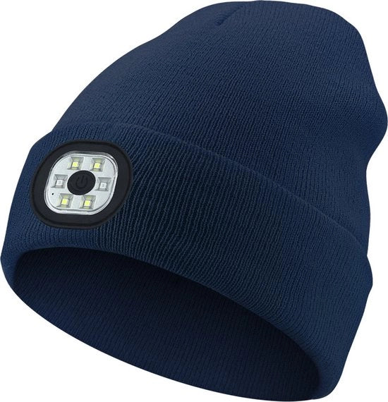 Cappello da pesca e trekking 22*21cm - Cappello da sci con luce LED ricaricabile - Cappello da donna e uomo in lana - Cappello con torcia da tasca a manopola - Ideale per la pesca, il trekking, la campeggia - Blu marino
