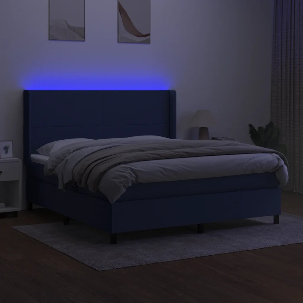 Letto a Molle con Materasso e LED Blu 180x200 cm in Tessuto