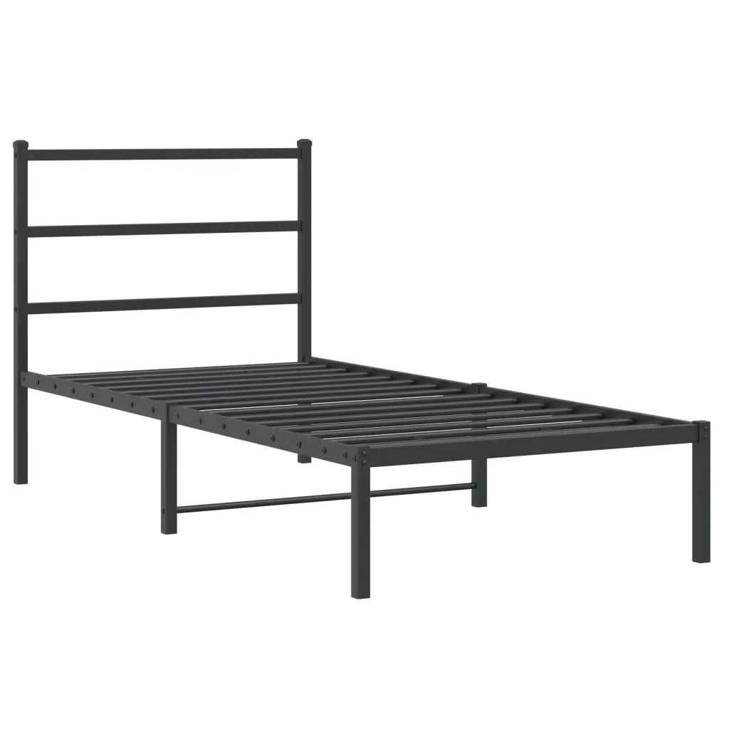 Letto singolo | Letto per adulti | Giroletto con Testiera in Metallo Nero 90x200 cm