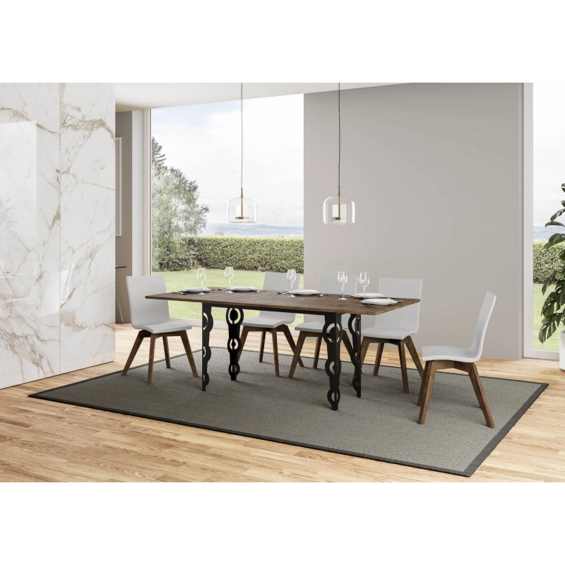 Tavolo apribile 120/200x45/90 cm Karamay Double telaio Antracite - Noce