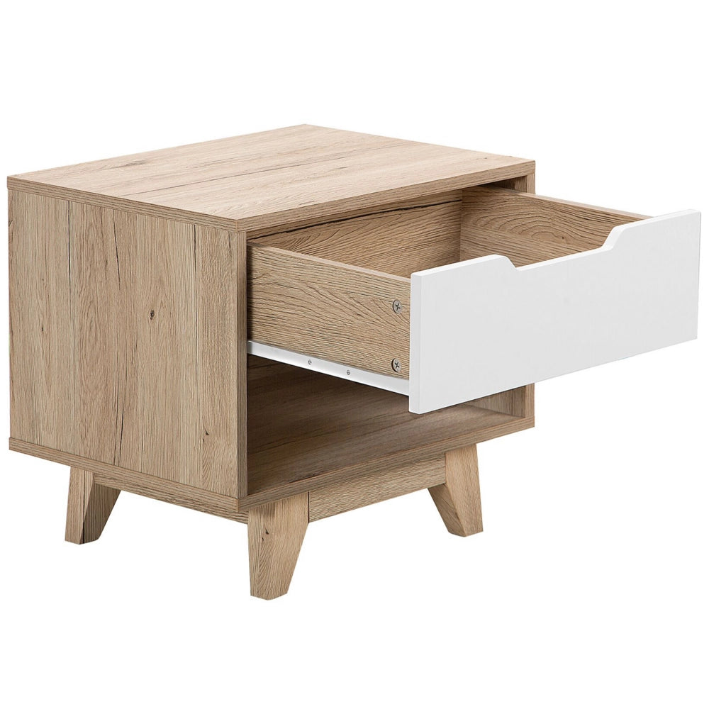 Comodino in Legno Chiaro con Scaffale Aperta Bianco 1 Cassetto Camera da Letto
