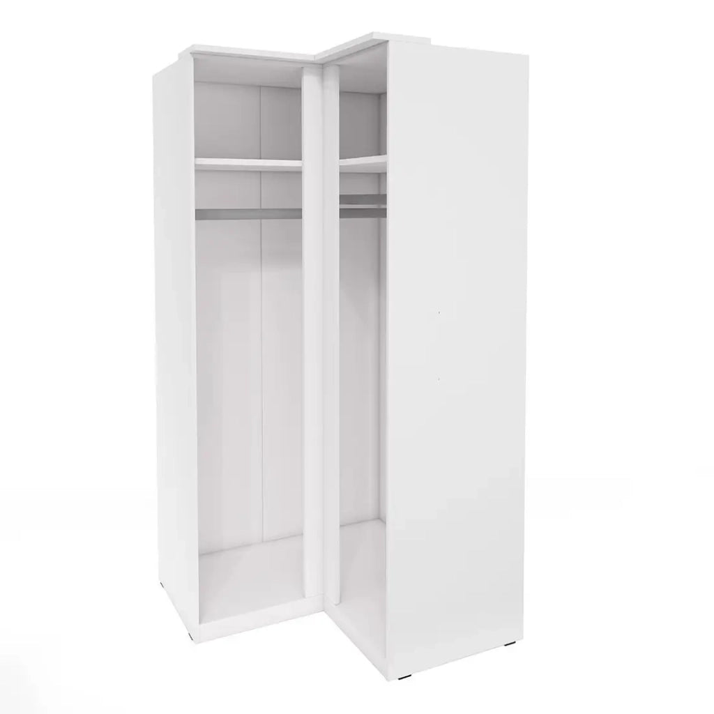 Armadio ad angolo per cabina armadio collezione MODULO colore bianco con LED inclusi.
