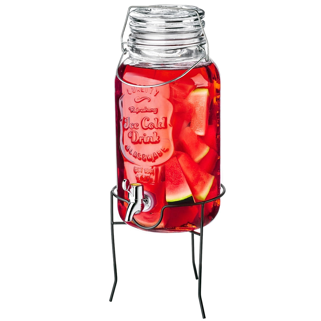 Barattolo KADAX con rubinetto da 4 litri su supporto per limonata, bevande, succhi di frutta, dispenser d'acqua